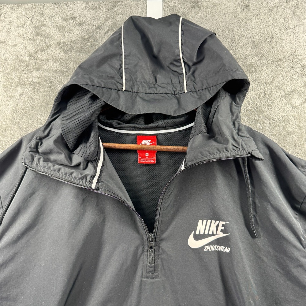 Nike Sportswear Mens XL Black Half Zip Windbreaker Hooded Anorak Jacket Pullover - Picture 7 of 12